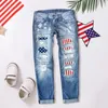 Damesjeans Damesdenimbroek Broek met rechte pijpen Gescheurde print Mid-taille Grijs