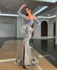 Sequin Sleeve Mermaid Evening Dresses Front Split Veet Prom Gown With Detachable Sleeves Pleat Long Vestidos De Gala Noche 326 S S S s