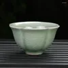 Teaware Sets 4Pcs/lot Handmade Ru Kiln Ceramics Small Teacup Home Tea Drinking Ice Crack Bowl Accessories Single Cup Drinkware