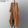 Basic Casual Jurken Kaftan Geruite Jurk Dames Onregelmatige Zonnerok ZANZEA 2023 Casual Midi Vesidos Dames O-hals Robe Dames Extra Groot Q240322