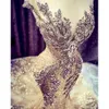 Nowe złote sukienki wieczorowe koronkowe kryształowe koraliki sequin zamiatać formalne suknie dla konkursu ślubnego