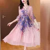 Casual Dresses Mom's High-End Elegant Dress For Summer 2024 Fashionable Temperament Retro Printed Long Short Sleeve Vestidos K353