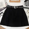 Skirts Streetwear Women Belt A-line Folds High Waist Solid Color Pleated Korean Style Anti-emptied Mini Skirt Summer Dropship