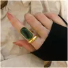 Cluster Anneaux 925 Sterling Sier for Women Fashion Creative Design Green Stone France Vintage Party Bride Jewelry Taille Ajustement Drop Dhoew