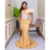 Arabisch ASO GOLD EBI MERAMID PROM Kleider Perlen Kristalle Sexy Abend formelle Party zweite Rezeption Geburtstag Verlobungskleider Kleid ZJ