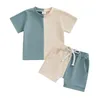 Kleidungssets Kleinkind Jungen Sommer Outfits Kontrastfarbe Kurzarm T-Shirts Tops und Shorts mit elastischem Bund 2-teiliges Kleidungsset