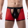 Underpants Men Underwear Men's Sexy Low Waist Mesh Boxers With Faux Leather Patchwork Easy Open Button Design Breathable Soft For Male