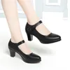 Dress Shoes Waterproof Platform Work Thick Heel Model Single High Cheongsam Catwalk Plus Size Women's Soft Leather Shoe