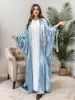 Ethnic Clothing Shiny Satin Muslim Women Open Abaya Beads Kimono Long Maxi Dress Turkey Cardigan Dubai Bat Sleeve Arab Robe Kaftan Islam
