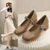 French Dress 407 Shoes Style Mary Jane Women's 2024 Vintage Square Head Gentle Temperament Mid-High Heel Single Women 73628
