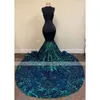 Sparkly Dark Green Sequin Long Prom Party Dresses Sleeveless African Black Girls Mermaid Formal Evening Gala Gowns Custom