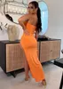 Casual Jurken 2024 Mouwloze Strapless Jurk Vrouwen Sexy Vakantie Stijl Lange Pure Kleur Dame Strakke Open Vork Enkellange