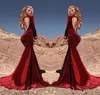 セクシーなフィットフィットマーメイドダークレッドベルベットプロムドレス2019 Vestidos de fiesta長袖