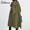 Trench da donna Autunno Autunno di grandi dimensioni Tasco Solido tasca con cappuccio cappa cappa capro Khaki Coat femme