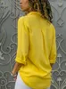 Mulheres elegante sólido chiffon blusa primavera verão casual manga longa com decote em v camisa solta escritório senhora túnicas oversized topos 240321