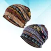 Bérets 2pcs Baggy Beanie élastique imprimé chimio chapeau turban foulard chaud pour les femmes