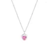 Cadenas de lujo S925 Sterling Silver Love Heart Zirconia Collar Esmaltado Pink Zircon Colgantes en forma de corazón para joyería de mujer