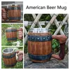 Mugs Simulation Wooden Barrel Beer Cup Handmade Antique Coffee Mug Whiskey Metal Insulated Bar Drinking
