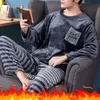 Herbst Winter Flanell Junge Nachtwäsche Thermische Samt Feder Druck Herren Pyjama Sets Casual Pjs Männlich Loungewear Pyjamas Nachtwäsche 240315