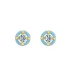 Boucles d'oreilles à clous en argent S925, rondes en émail bleu, Style européen et américain pour femmes, luxe Simple, plaqué diamant 14K