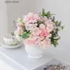 Faux Floral Greenery White Silk Peony Hydrangea Bouquet for Home Decoration Christmas Wreath Accessorise Bride Holding Flowers Wedding Party Supplies Y240322