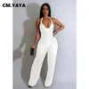 Cm.yaya mode ruffles kvinnor grimma djupt v-ringning rygglös bred ben jumpsuit ärmlös chic play-dräkt romper 240229