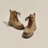 Casual Schoenen Koe Fluwelen Dames Korte Laarzen 2024 Herfst/Winter Echt Leer Retro Werkkleding Cowboy Dikke Zool Platform Botas De Mujer