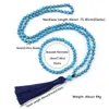 Hänge halsband bohemiska 108 mala pärlor kvinnor män klassiska blå turkosa armband charm långa tofs yoga energy smycken gåvor