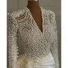 Aso Ivory Arabic Ebi Mermaid Wedding Dress Pearls Long Sleeves Satin Luxurious Bridal Gowns Dresses ZJ es