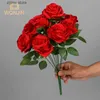 Faux Floral Greenery Rose bouquet artificiel rose fleur rouge décoration de mariage 9 têtes fleur de soie fausse rose décoration de la maison Y240322