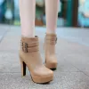 ブーツYmechic Ladies Platforms Fashion High Heels Boots女性白い黒いストラップ秋の足首女性ブーツ2018靴ブーティー