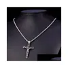 Pendant Necklaces Fashion Necklace Cross Jesus Gold Mens Stainless Steel Chains Christian Jewelry Drop Delivery Pendants Dha1Z