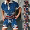 Мужские спортивные костюмы, летняя рубашка с короткими рукавами и шорты с 3D цифровым принтом, повседневный спортивный костюм, мужской костюм Slim Fit 50р