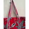 Aufbewahrungstaschen, gesteppte Umhängetasche mit rotem Tiger-Motiv, Damen-Strand-Handtasche aus Baumwolle