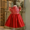 Robes de fille de fleur imprimé rouge doux robes d'anniversaire de fille jupe de fête fille robe de tous les jours vêtements de fête pour enfants SZ 2-12 D322106