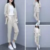 Women's Two Piece Pants Suit Office Lady Pieces Sets Solid Korean Loose Cotton And Linen Blazers Trousers Women Outfit 4XL W1962