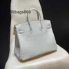 Bolsa de couro genuíno bk l misty quadrado americano crocodilo glaciar saco branco artesanal pele de crocodilo portátil saco das mulheres de couro genuíno