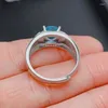 Cluster Rings Crystal Clear Natural Topaz Ring 8mm 2ct Light Blue Men Gold Plated Solid 925 Silver Gemstone Jewelry For