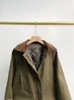 Winter Womens Army Green Zipper Jacket Turn-Down Collar Lose Double Pocket Color Patchwork Female Coat Top 240320