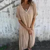 Casual Dresses V-neck Loose Dress Women Bohemian Style V Neck Summer For Soft Breathable Mid-calf Length Beach Midi