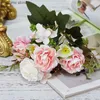 Faux Floral Greenery 5 Fork Oil Painting Hydrangea Happy Roses Christmas Decorations for Home Wedding Vases for Household Products Artificial Flowers Y240322