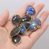 Charms Natural Semi-Erecious Stones Flash Labradorite Connector Gilded Edge DIY FÖR SMEYCH Making Halsband Tillbehör Present Kvinnor