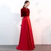 Partykleider Stehkragen Vintage Abendkleid Halbarm Einfache Empire-Reißverschluss-Rückenfalte A-Linie bodenlang Damen formelle Kleider A1334