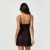 Casual jurken mouwloze spaghetti riemen backless kanten jurk slanke zomers mini dames solide kleur slip voor clubfeestje