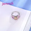 Anéis de cluster Chegada feminino rosa opala anel jóias para mulheres moda casamento champanhe cor cristal bague femme