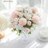 Finto verde floreale 29 cm rosa crisantemo bouquet di seta fiori artificiali per matrimonio giardino esterno arco decorazioni per la casa ghirlande di natale accessori Y240322