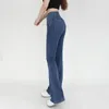 High waisted cross pockets denim fitness pants slim fit elastic wide leg pants for casual wear yoga pants-168