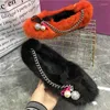 Sıradan Ayakkabı Zinciri Dekor Kadınlar Daireler Kış Sıcak Düz Bayanlar Dışında Somunlar Slip-On Sürüş Ayakkabı Zapatos Mujer