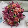 Bouquet da sposa con fiori artificiali in rosa naturale con nastro in raso di seta, rosa, bianco, champagne, festa nuziale per damigella d'onore 240308