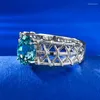 Pierścienie klastra 925 Sterling Silver 6 8 OAVL Cut Blue Syntetyczny kamień szlachetny Diamond Diamond Diamond Pierście